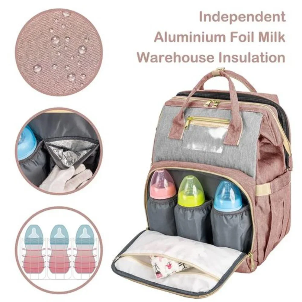 Diaper Bag Backpack, Large with USB Charging Port, Multifunction, Pink Gray
